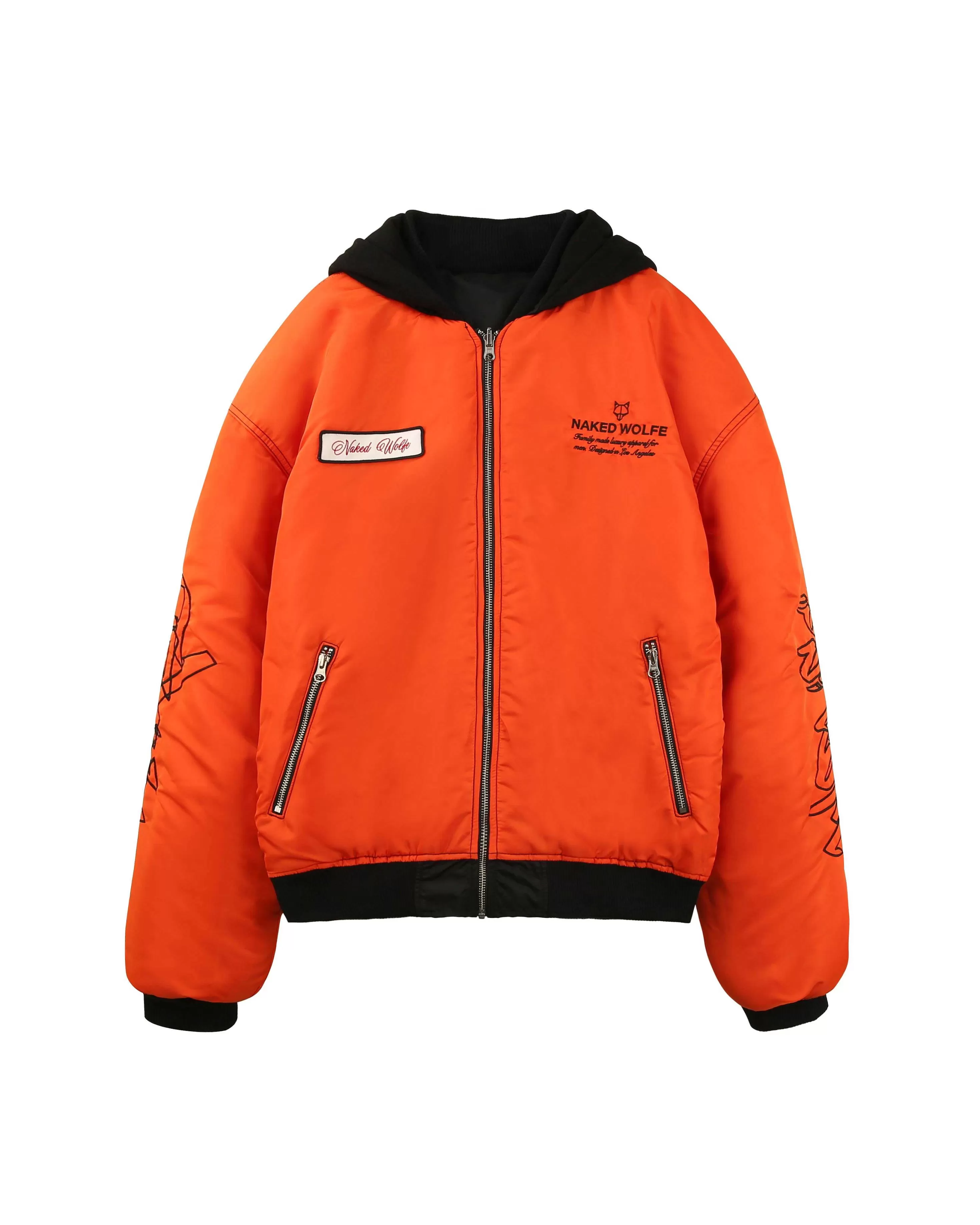 Naked Wolfe Double Sided Bomber Jacket Black/Orange